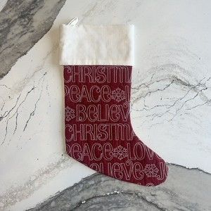 Pottery Barn Sentiment Love Joy Quilted Red Red Christmas Stocking 19.5" #7392